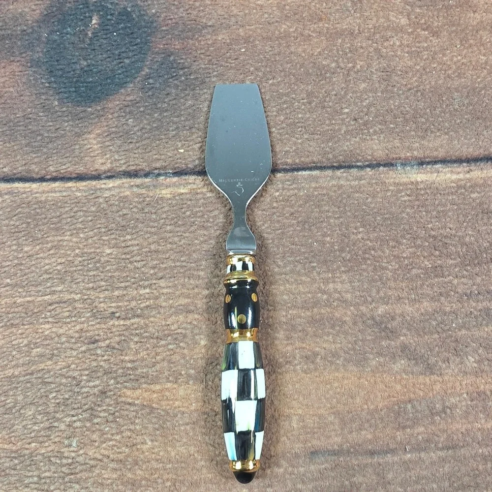 MacKenzie-Childs Cheese Knife Set OS Black White Good Courtly Check 3pc Set
